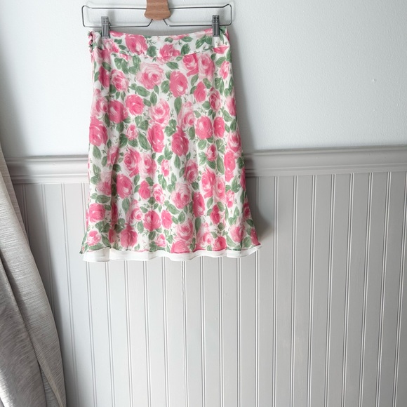 🌷100% Silk Ann Taylor Pink and Red A-Line Skirt Knee-Length Silk Size 2 - Picture 5 of 6